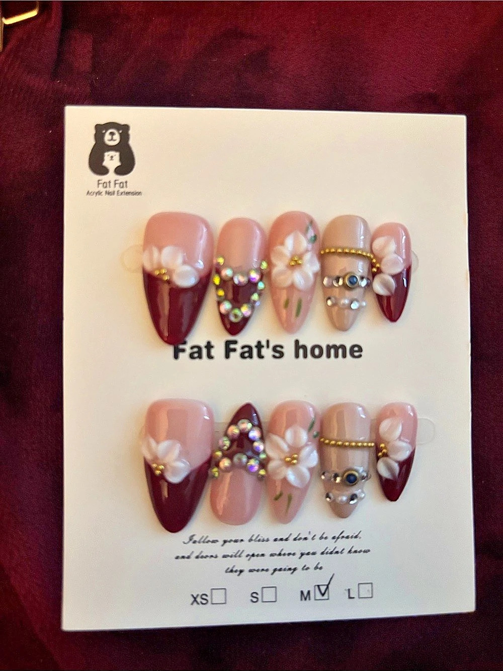 Fat Floral Press-On Nails Red & Pink Medium NWT